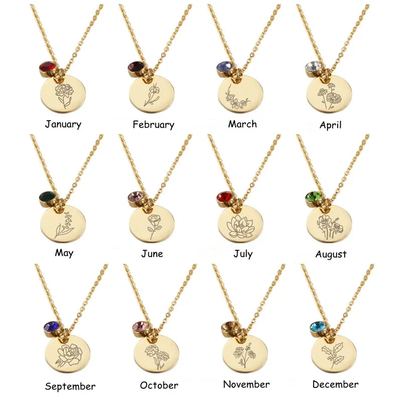 Birth Flower Necklace - Lahir Bulan Bunga Clipart Floral Disc