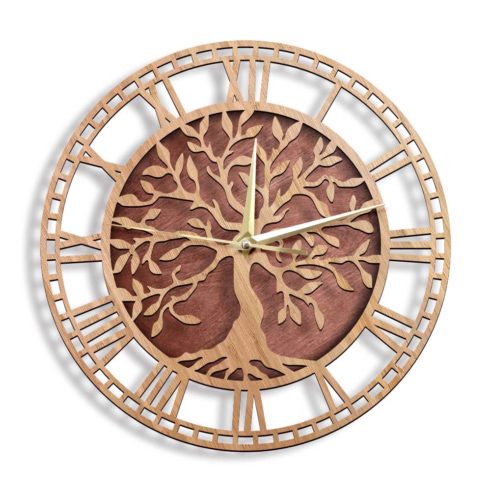 Family Tree Print - Pohon Kehidupan Jam Dinding Kayu Gaya