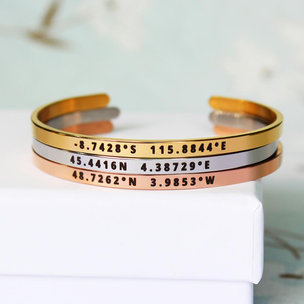 Coordinates Bracelet - Gelang Koordinat Kustom Lebar 4Mm Baja