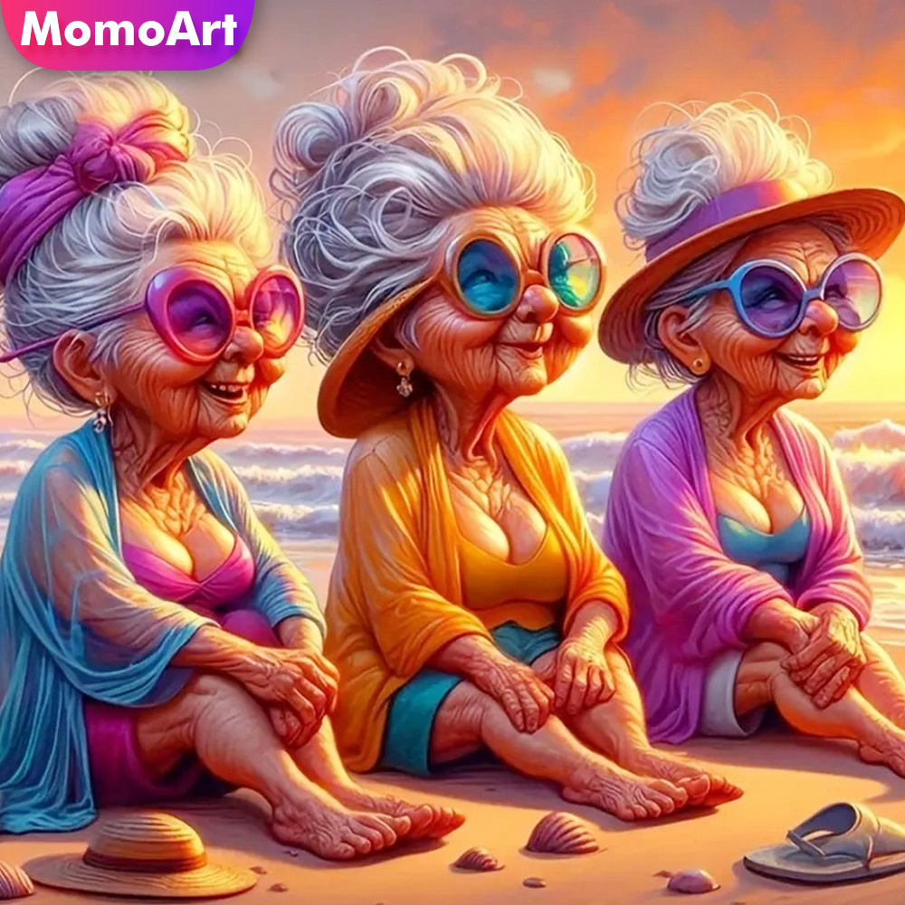 Photo Mosaic Print - Momoart lukisan berlian wanita tua Kit
