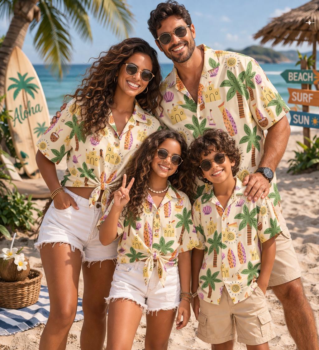 Family Tree Print - Kemeja Anak Hawaii Motif Bunga dan