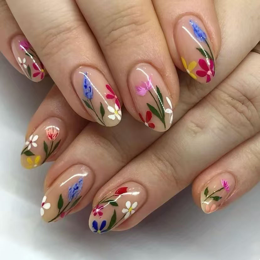 Pressed Flower Art - 24 Buah Ujung Kuku Almond Sederhana