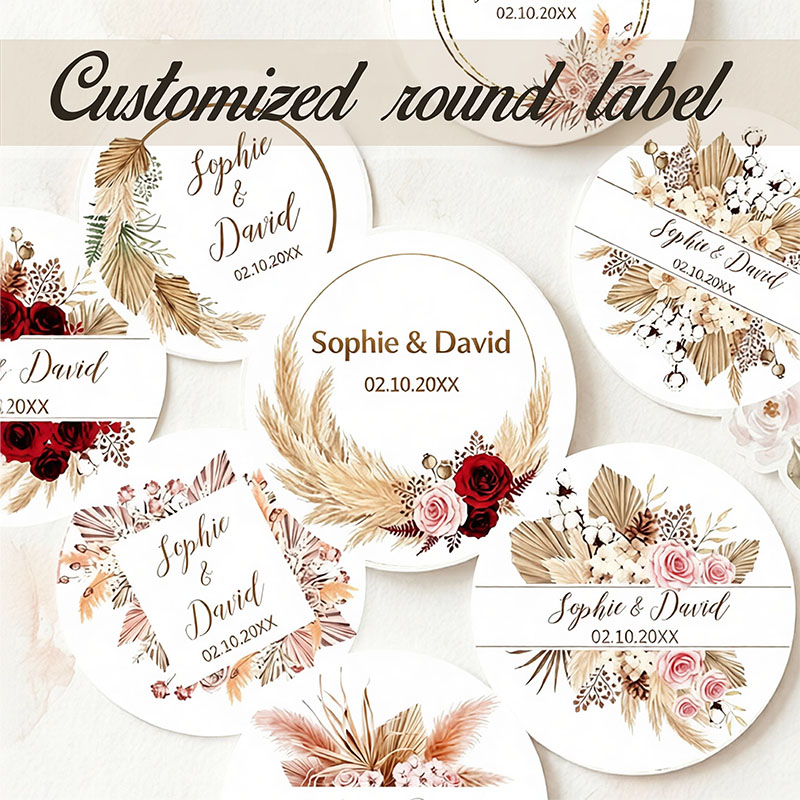 Personalized Name Box - Stiker Pernikahan Kipas Palem Pampas Kering