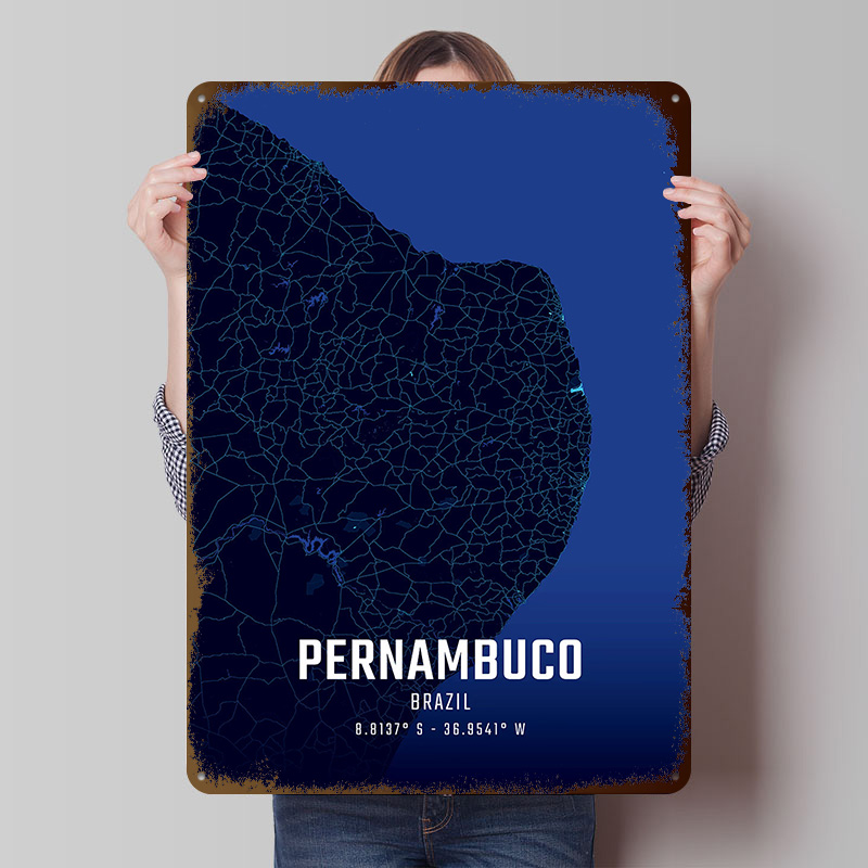 Custom Map Poster - Poster Logam Peta Kota Pernambuco Midnight,