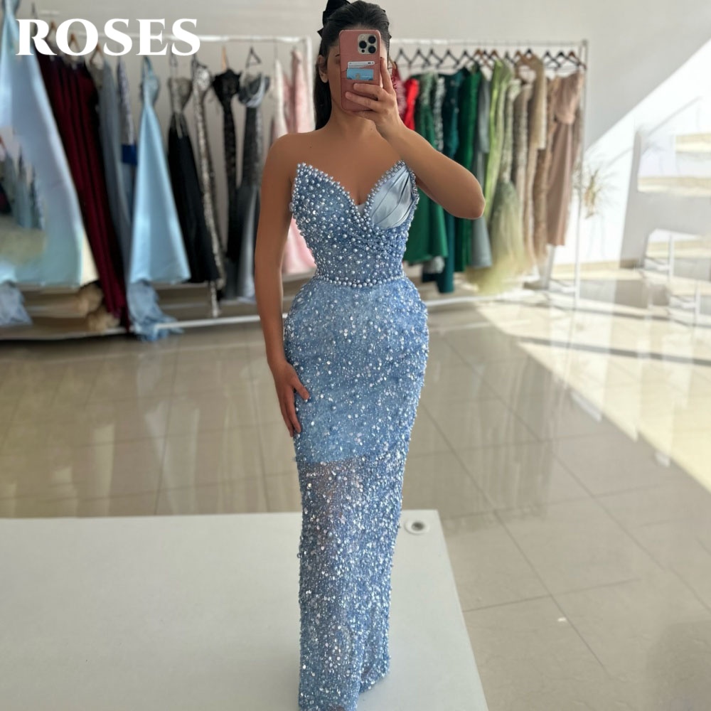 Custom Night Sky - ROSES Sky Blue Glamorous Party Dress