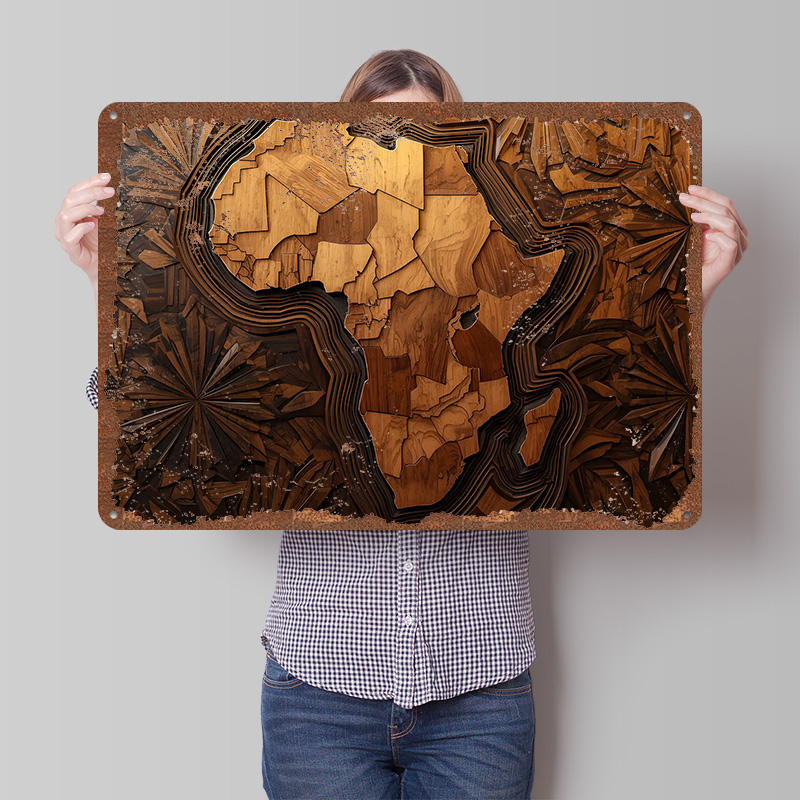Custom Map Poster - Poster Seni Ukiran Kayu Peta Afrika,
