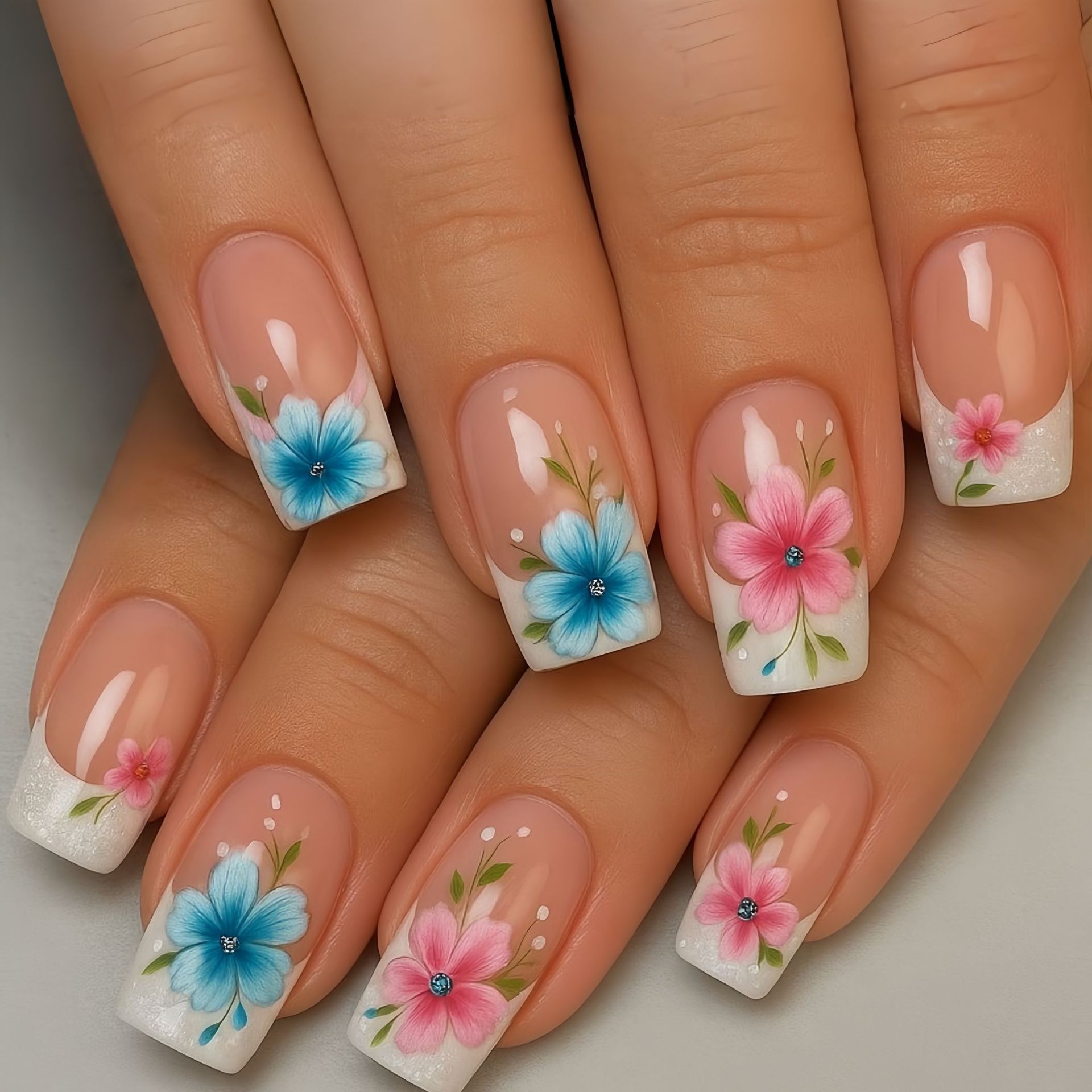 Pressed Flower Art - Kuku palsu pendek sedang untuk wanita,