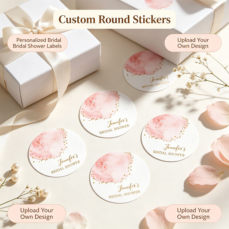 Personalized Name Box - Stiker Bulat Konfeti Emas Merah Muda