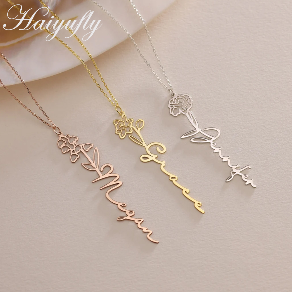 Birth Flower Necklace - Haiyufly kalung nama kustom untuk wanita