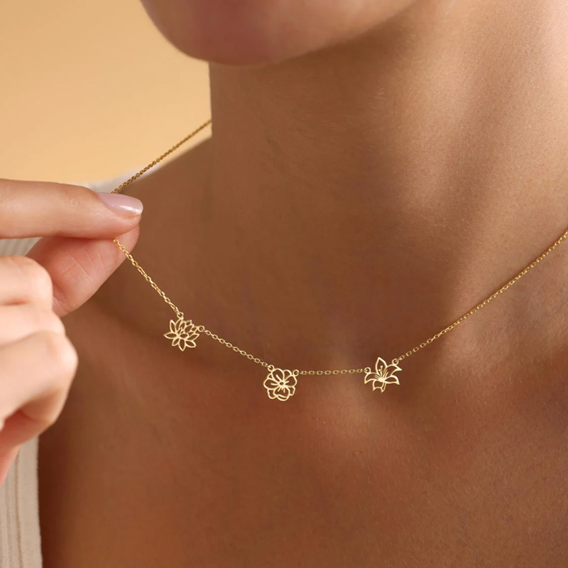 Birth Flower Necklace - Kalung Bunga Kelahiran Kustom Wanita Anak-anak