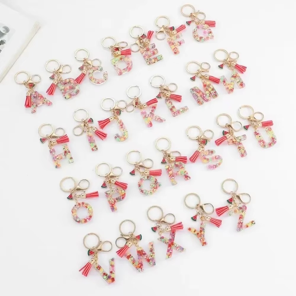 Monogram Keychain Leather - Personalisasi A-Z gantungan kunci gesper rantai