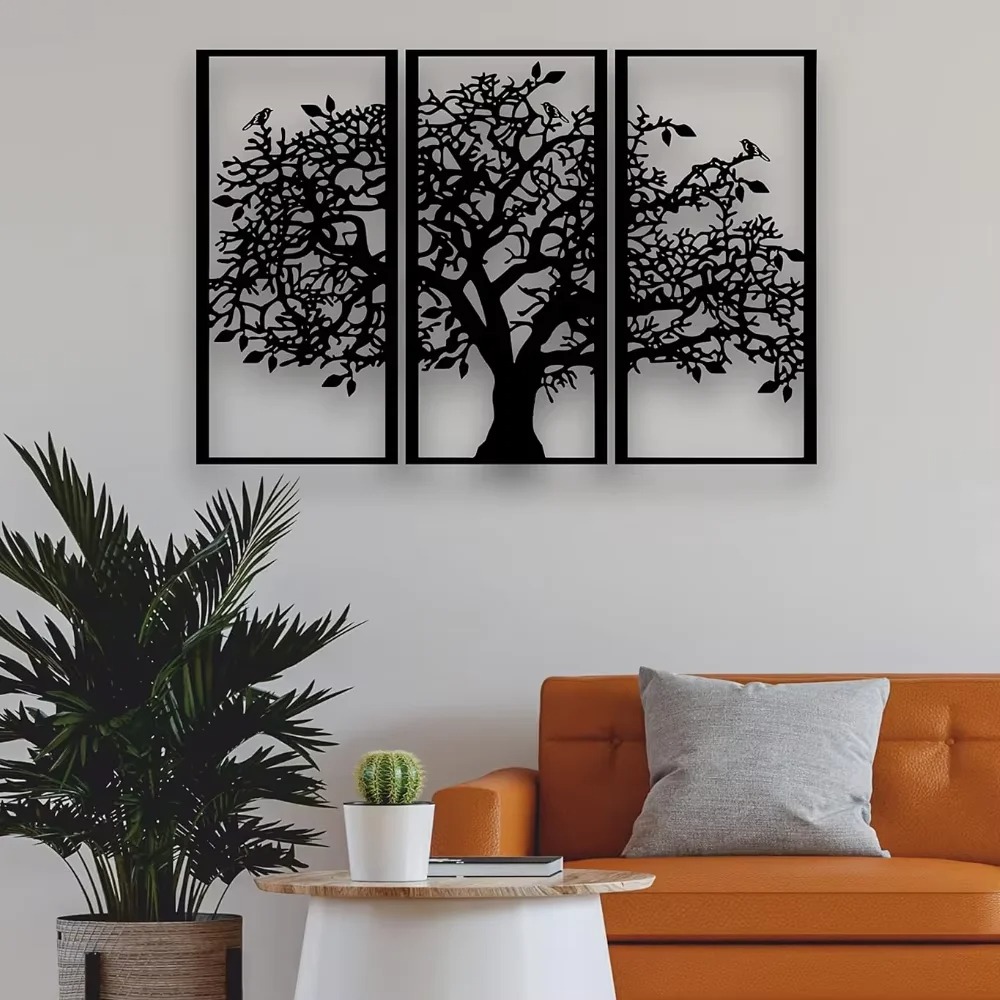 Family Tree Print - 3 Buah Dekorasi Dinding Logam Pohon