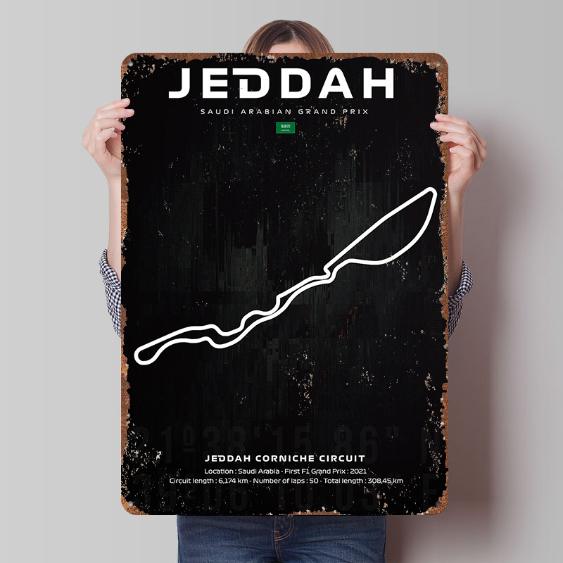Custom Map Poster - Poster Peta Sirkuit Jeddah Seni Dinding
