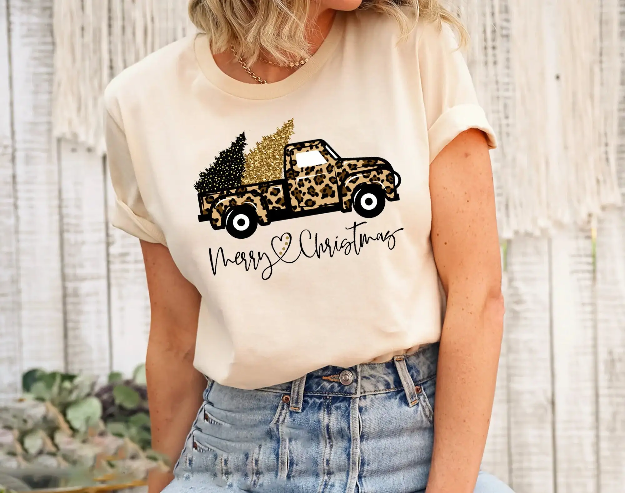 Family Tree Print - Kaos Truk Natal Motif Leopard Pohon