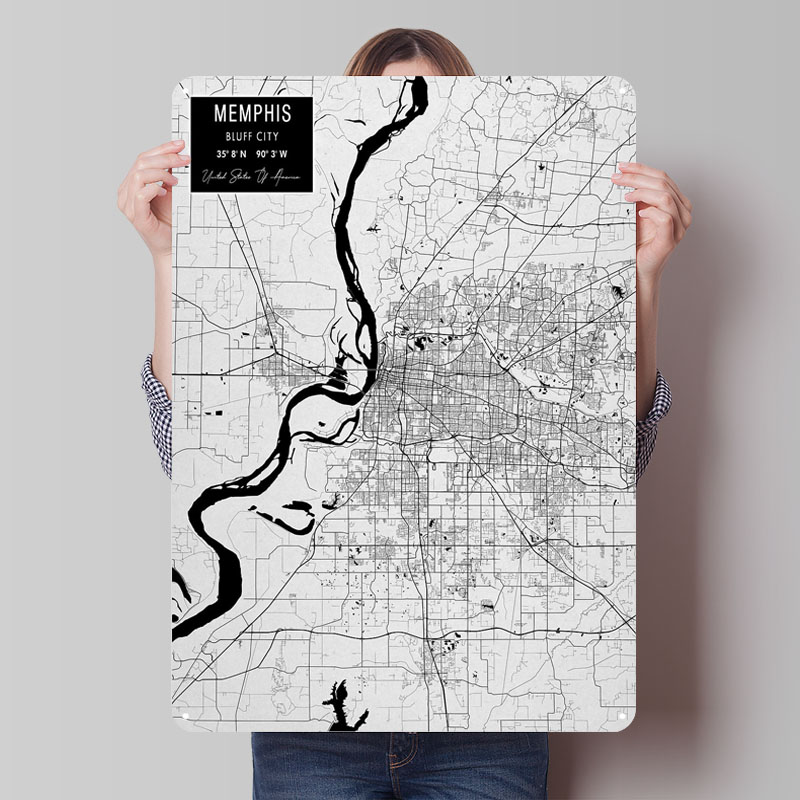 Memphis TN USA Tinplate Tanda  - Custom Map Poster ulasan dan harga