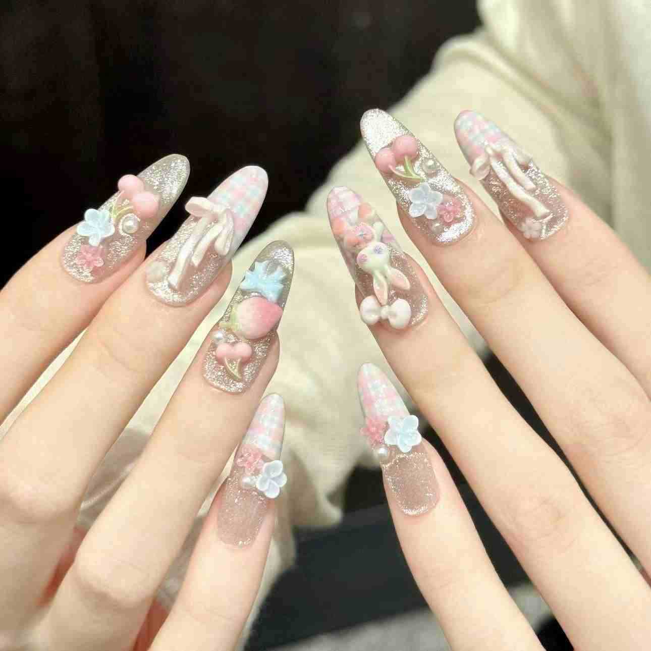10 Buah Seni Kuku Oval Buatan  - Pressed Flower Art ulasan dan harga
