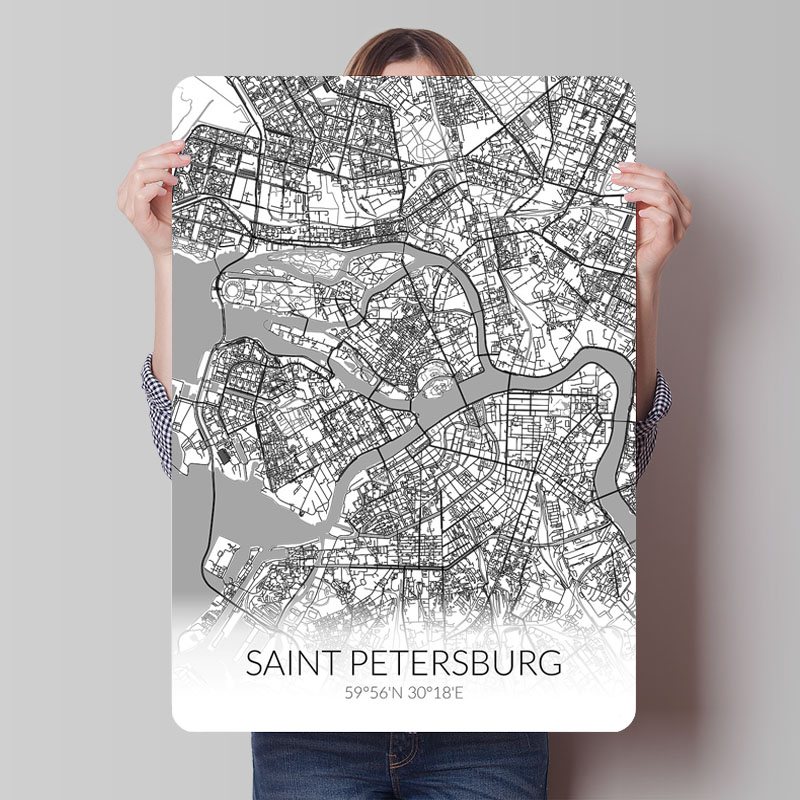 Saint Petersburg Peta Putih Ta - Custom Map Poster ulasan dan harga