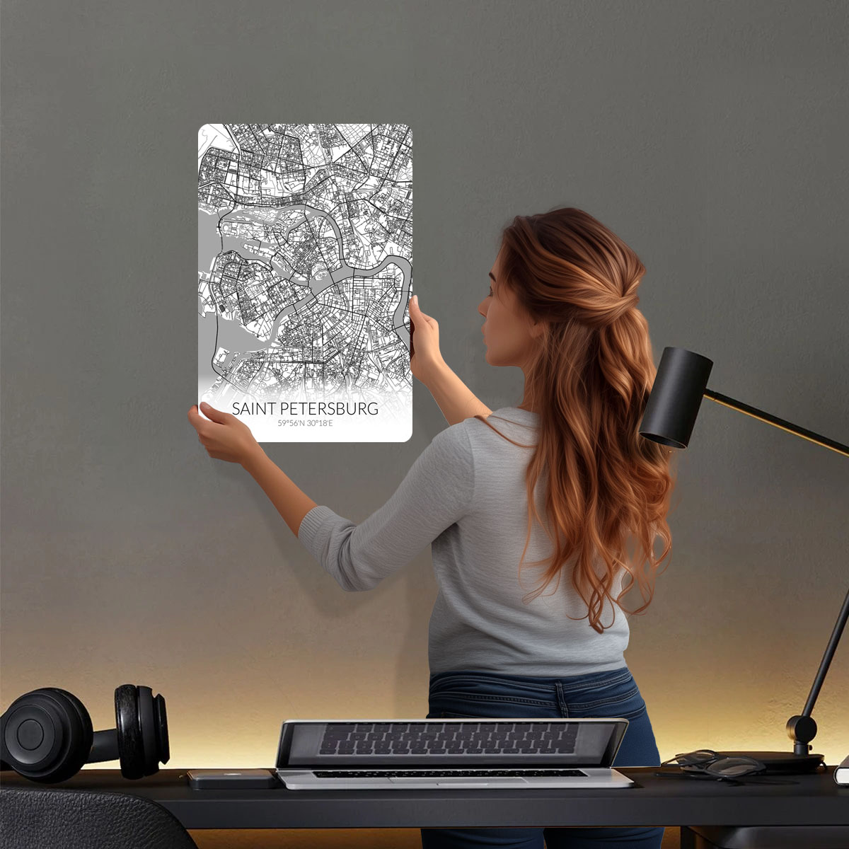 Saint Petersburg Peta Putih Ta - Custom Map Poster ulasan dan harga