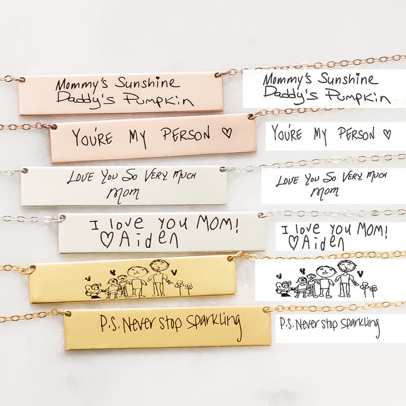 Kustom Pribadi Sebenarnya Tuli - Handwriting Necklace Bar ulasan dan harga